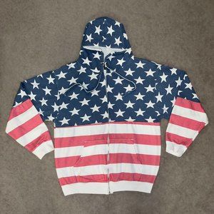 ISAAC'S DESIGNS USA "Vintage Print" Faded Look American Flag Zip Up Hoodie